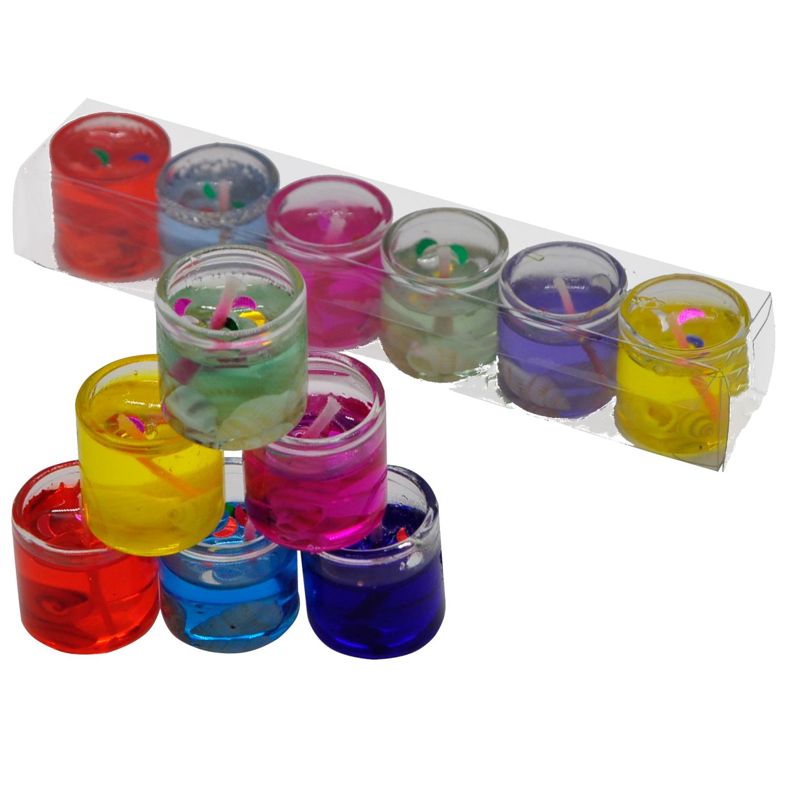 6 LI JEL DENİZ ÜRÜNLÜ CAMDAN BÜYÜK ASETAT KUTULU NATUREL RENGARENK MUM