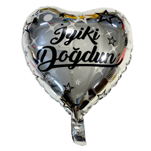 18 İNC KALP İYİKİ DOĞDUN GÜMÜŞ FOLYO BALON