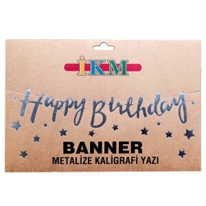 BANNER EL YAZILI HAPPY BİRTHDAY GÜMÜŞ UZAR YAZI