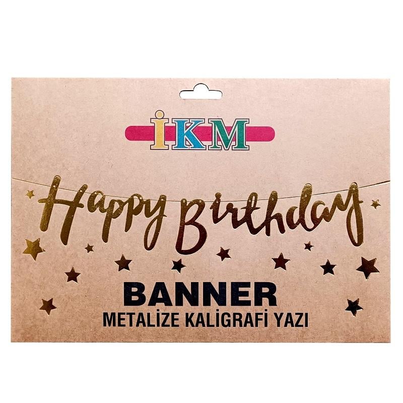 BANNER EL YAZILI HAPPY BİRTHDAY GOLD UZAR YAZI