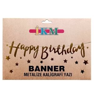 BANNER EL YAZILI HAPPY BİRTHDAY GOLD UZAR YAZI