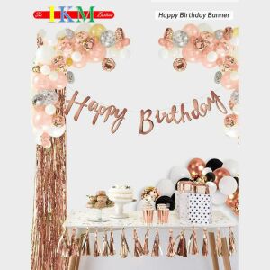 BANNER EL YAZILI HAPPY BİRTHDAY ROSEGOLD UZAR YAZI