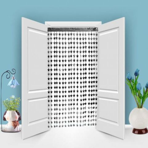 METALİZE YILDIZ GÜMÜŞ KAPI PERDESİ 2*1m