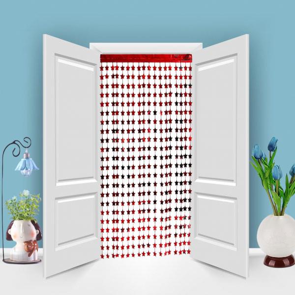 METALİZE YILDIZ KIRMIZI KAPI PERDESİ 2*1m