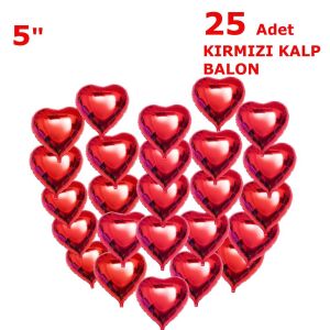 25 KALPLİ 5 İNC KALP KIRMIZI SET BALON