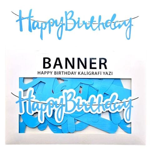 BANNER EL YAZILI HAPPY BİRTHDAY MAVİ UZAR YAZI