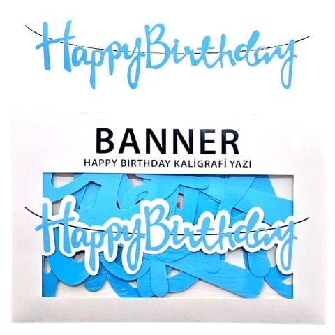 BANNER EL YAZILI HAPPY BİRTHDAY MAVİ UZAR YAZI