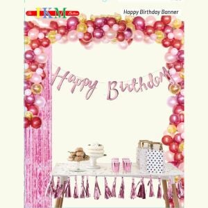 BANNER EL YAZILI HAPPY BİRTHDAY PEMBE UZAR YAZI