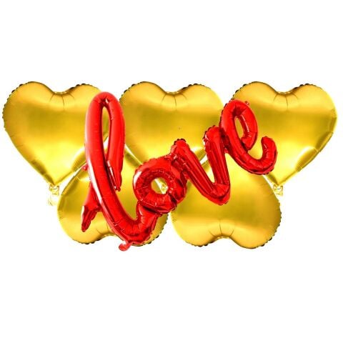 DÜZ KALPLİ KIRMIZI LOVE GOLD SET BALON