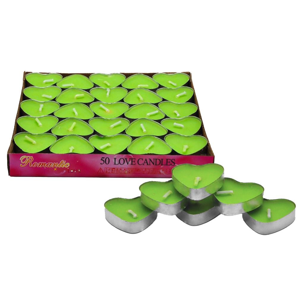 50 Lİ TEALİGT YEŞİL KALP MUM KL:40