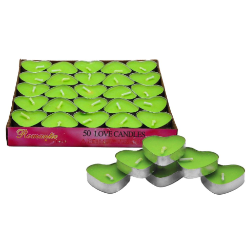 50 Lİ TEALİGT YEŞİL KALP MUM KL:40