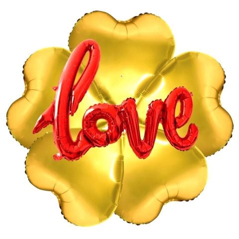ÇİÇEK ŞEKİLLİ KALPLİ KIRMIZI LOVE GOLD SET BALON