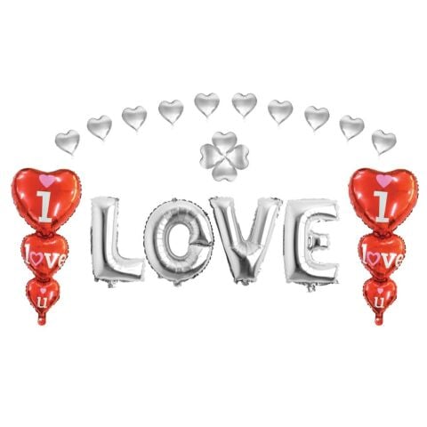 16 İNC 3LÜ KALP LOVE GÜMÜŞ SET BALON