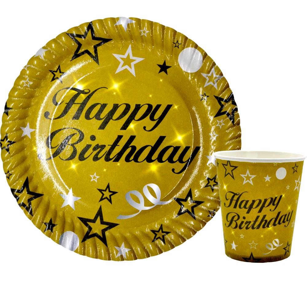 8 Lİ HAPPY BİRTHDAY GOLD TABAK BARDAK SET