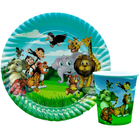 8 Lİ SAFARİ BASKILI TABAK BARDAK SET