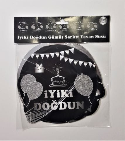 İYİKİ DOĞDUN GÜMÜŞ SARKIT TAVAN SÜS 6 LI