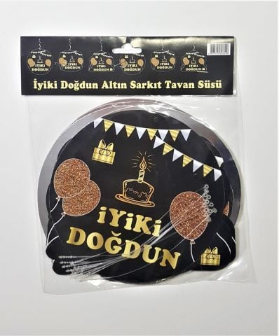 İYİKİ DOĞDUN GOLD SARKIT TAVAN SÜS 6 LI