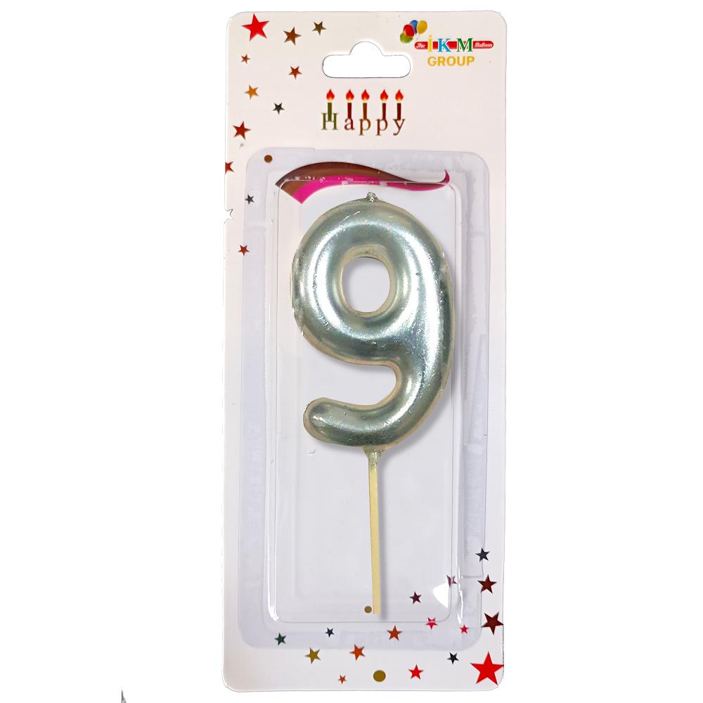 ORTA BOY 9 RAKAM GÜMÜŞ MUM 12CM PK:24 KL:600