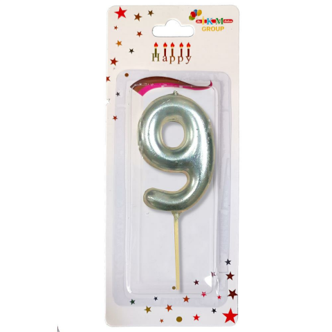 ORTA BOY 9 RAKAM GÜMÜŞ MUM 12CM PK:24 KL:600