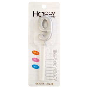 ORTA BOY 9 RAKAM GÜMÜŞ MUM 12CM PK:24 KL:600