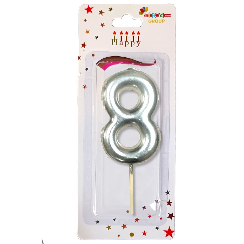 ORTA BOY 8 RAKAM GÜMÜŞ MUM 12CM PK:24 KL:600