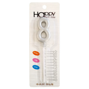 ORTA BOY 8 RAKAM GÜMÜŞ MUM 12CM PK:24 KL:600
