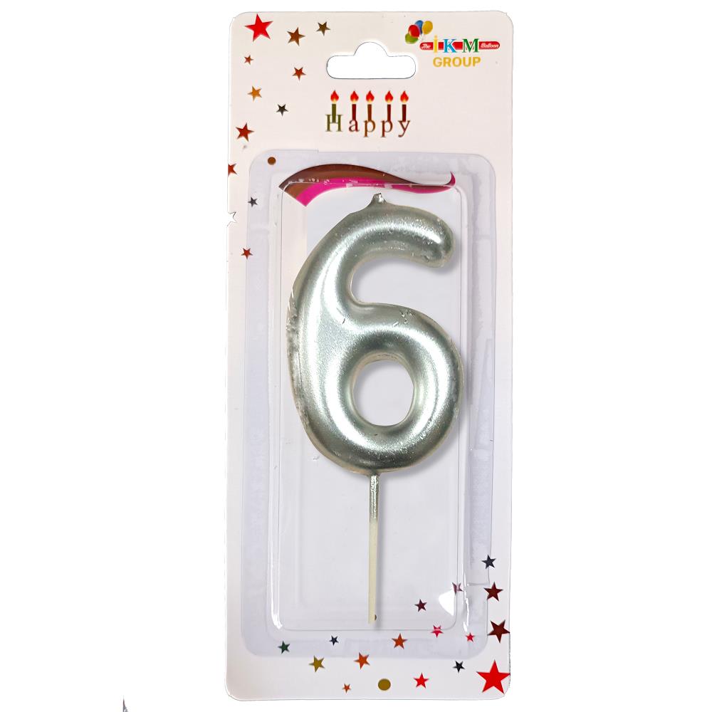ORTA BOY 6 RAKAM GÜMÜŞ MUM 12CM PK:24 KL:600