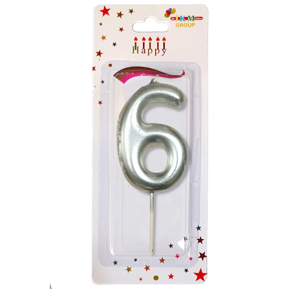 ORTA BOY 6 RAKAM GÜMÜŞ MUM 10CM PK:24 KL:600