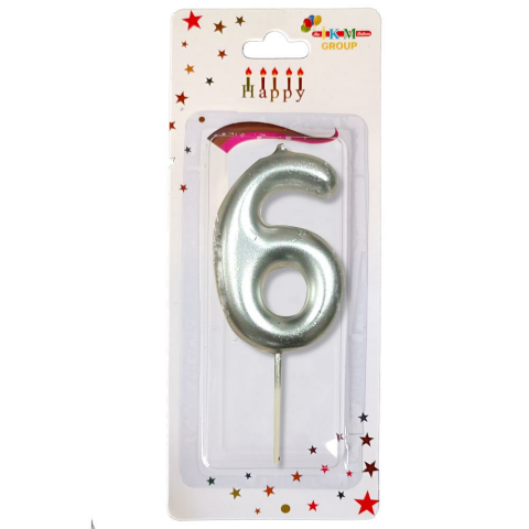ORTA BOY 6 RAKAM GÜMÜŞ MUM 12CM PK:24 KL:600