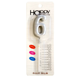 ORTA BOY 6 RAKAM GÜMÜŞ MUM 12CM PK:24 KL:600