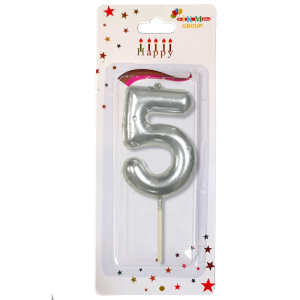 ORTA BOY 5 RAKAM GÜMÜŞ MUM 12CM PK:24 KL:600
