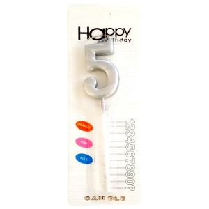 ORTA BOY 5 RAKAM GÜMÜŞ MUM 12CM PK:24 KL:600
