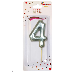ORTA BOY 4 RAKAM GÜMÜŞ MUM 12CM PK:24 KL:600