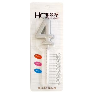 ORTA BOY 4 RAKAM GÜMÜŞ MUM 12CM PK:24 KL:600
