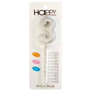 ORTA BOY 3 RAKAM GÜMÜŞ MUM 12CM PK:24 KL:600