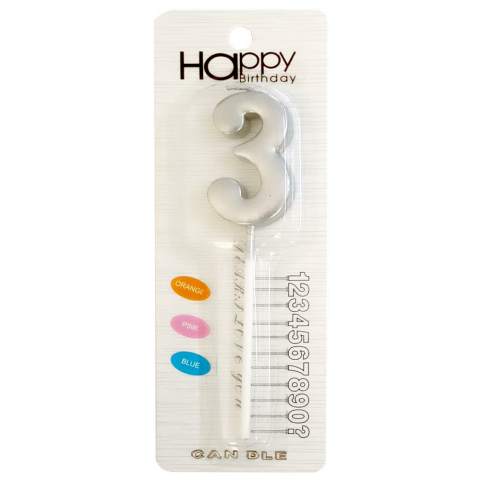 ORTA BOY 3 RAKAM GÜMÜŞ MUM 10CM PK:24 KL:600