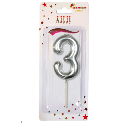 ORTA BOY 3 RAKAM GÜMÜŞ MUM 12CM PK:24 KL:600
