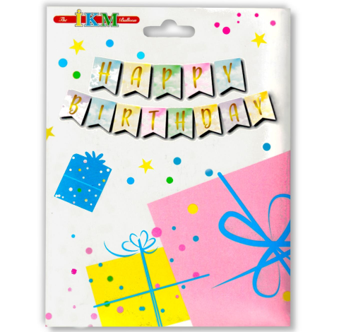 KÜÇÜK BANNER VARAKLI MAKARON RENKLİ GOLD HAPPY BİRTHDAY UZAR YAZI