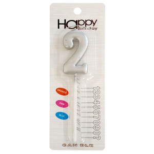 ORTA BOY 2 RAKAM GÜMÜŞ MUM 12CM PK:24 KL:600