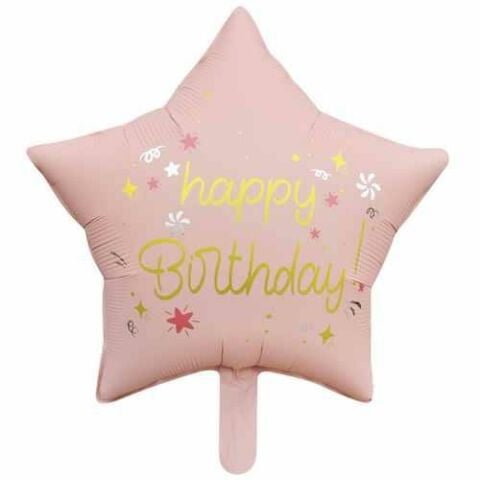 18 İNC YILDIZ HAPPY BİRTHDAY PEMBE FOLYO BALON 47*47