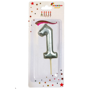 ORTA BOY 1 RAKAM GÜMÜŞ MUM 12CM PK:24 KL:600