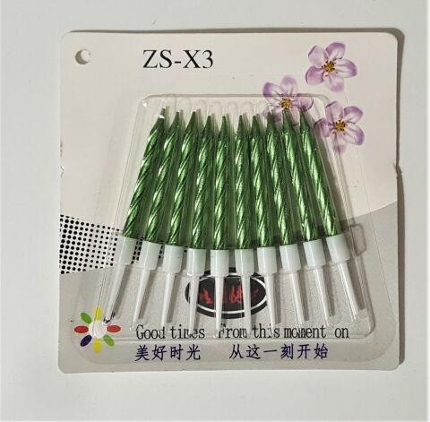 10 LU BURGULU YEŞİL MUM 7.5CM PK:14 KL:420