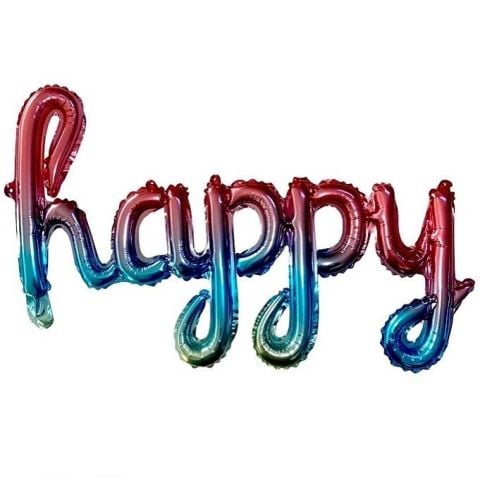 TEKLİ EL YAZILI HAPPY GÖKKUŞAĞI RENK FOLYO BALON 87*33