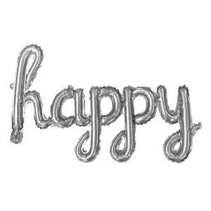 TEKLİ EL YAZILI HAPPY GÜMÜŞ RENK FOLYO BALON 87*33