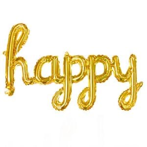 TEKLİ EL YAZILI HAPPY GOLD RENK FOLYO BALON 87*33