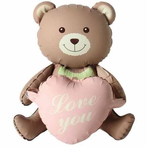 PEMBE KALPLİ OTURAN AYI FOLYO BALON 105,5*66,5