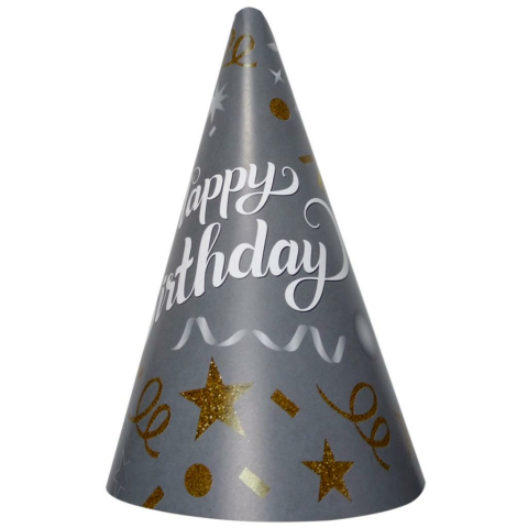 8 Lİ HAPPY BİRTHDAY GÜMÜŞ ŞAPKA