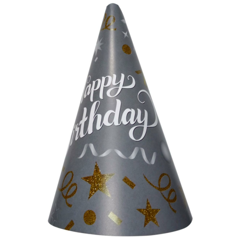 8 Lİ HAPPY BİRTHDAY GÜMÜŞ ŞAPKA