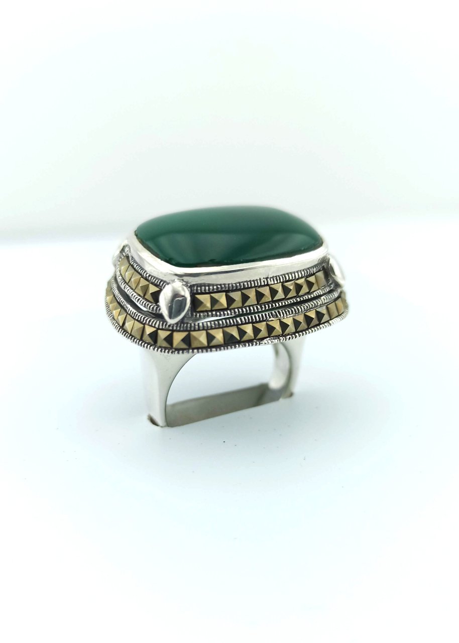 925 Ayar Jade & Markazit Taşlı Gümüş Yüzük
