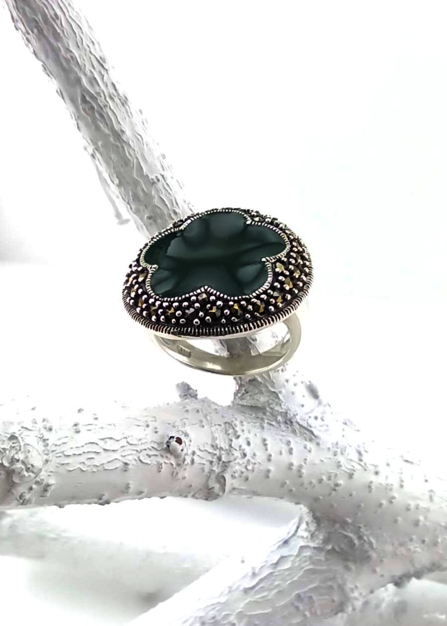 925 Ayar Jade & Markazit Taşlı Gümüş Yüzük